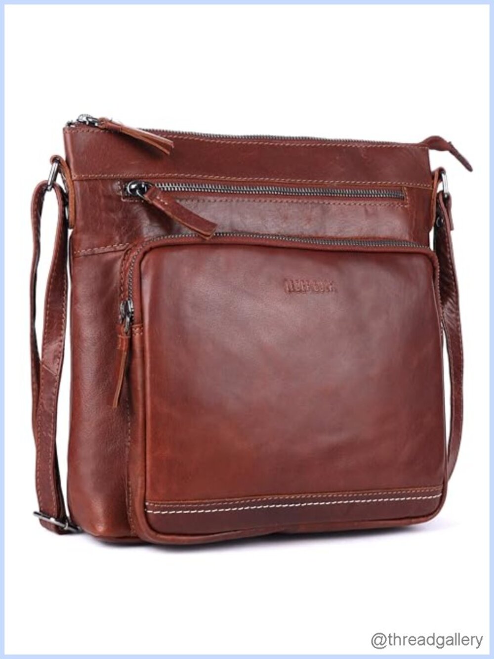 Genuine Leather Crossbody Purse Extra Large Triple Zip Shoulder Bag